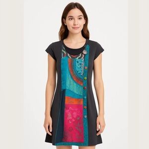 New Desigual women's casual short sleeve summer dress size S colourful and grey